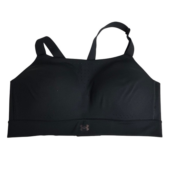 Under Armour Black High Support Sports Bra 38D Perforated Back Clasp Closure - Picture 1 of 5